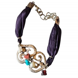 Bracelet soie et métal argenté