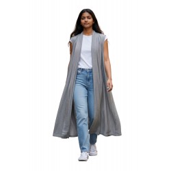 Gilet long sans manches en lin